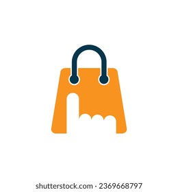 Click shopping logo symbol icon. Illustration of han bag shopping and touch hand. Suitable for online shop symbol and web app.