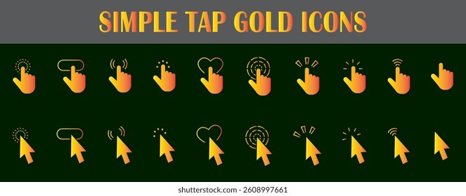 Click and simple tap gold icons. Mouse click cursor luxury icon set.