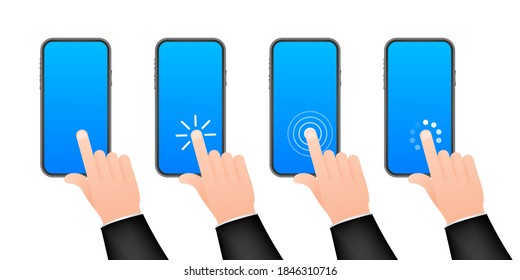 Click Smartphone. Empty Screen, Phone Mockup. Device Mockup. Cursor Icon Vector. Hand Pointer Vector Stock Illustration.