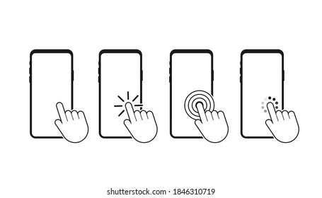 Click smartphone. Empty screen, phone mockup. Device mockup. Cursor icon vector. Hand pointer vector stock illustration.