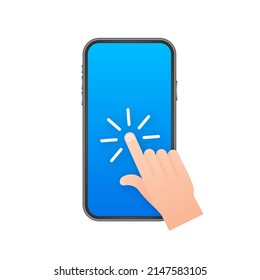 Click smartphone. Empty screen, phone mockup. Device mockup. Cursor icon vector. Hand pointer vector stock illustration.