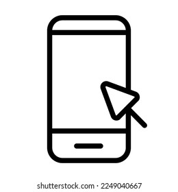 Click smartphone icon line isolated on white background. Black flat thin icon on modern outline style. Linear symbol and editable stroke. Simple and pixel perfect stroke vector illustration.