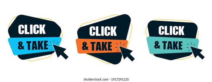 Click and take on speech bubble. Vector illustration