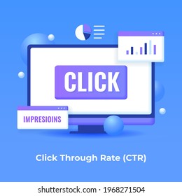 Click through rate 3D illustration concept. Illustration for websites, landing pages, mobile applications, posters and banners.