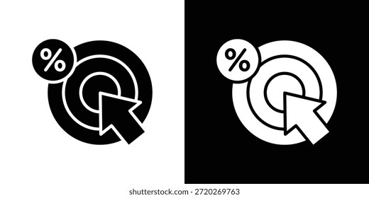 Hacer clic a través del ícono de tasa. Icono de diseño plano simple en blanco y negro