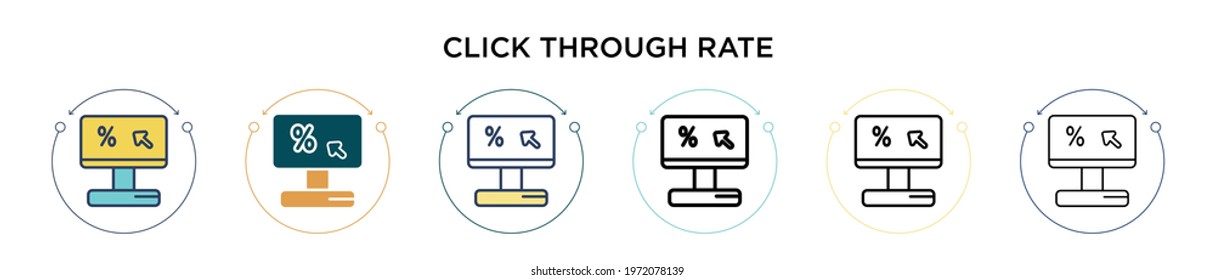 Click through rate icon in filled, thin line, outline and stroke style. Vector illustration of two colored and black click through rate vector icons designs can be used for mobile, ui, web