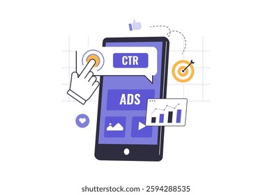 Click through rate optimization social media marketing concept. Illustrations for websites, landing pages, mobile apps, posters and banners.