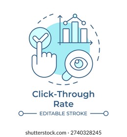 Click through rate soft blue concept icon. Market analysis, statistics monitoring. Corporate research. Round shape line illustration. Abstract idea. Graphic design. Easy to use in booklet, article