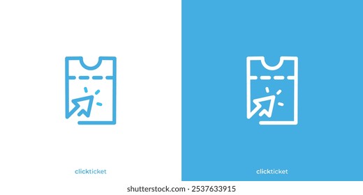 Click Ticket Logo. Ticket and Cursor Click with Lineart Outline Style. Online Ticket Logo, Icon, Symbol, Vector, Design Inspiration.