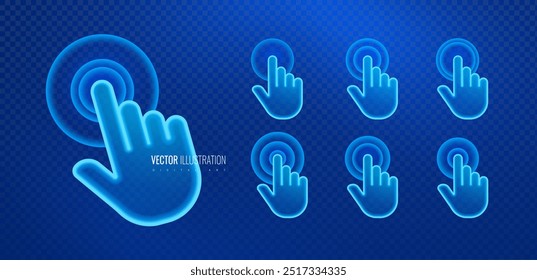 Click touch effect ripple and hand - wave from hand gesture in digital futuristic icon. Display click - concept for interaction, selection, and user engagement in digital environments