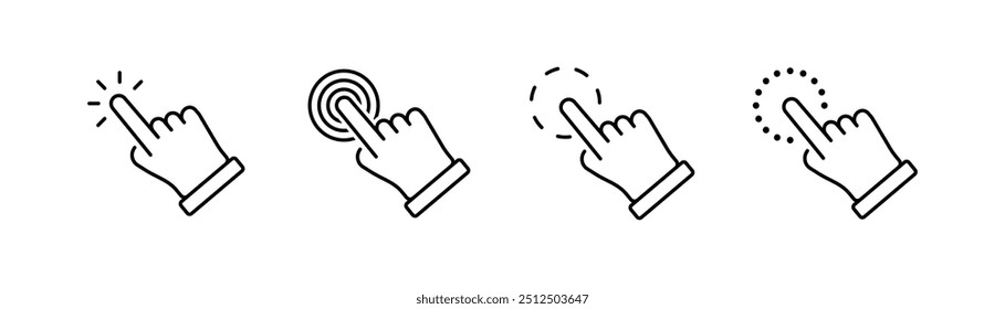 Clique nos ícones de conjunto de tipos. Ícones do cursor. Estilo linear. Ícones de vetor.