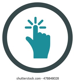 Click vector bicolor rounded icon. Image style is a flat icon symbol inside a circle, soft blue colors, white background.