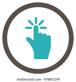 Click vector bicolor rounded icon. Image style is a flat icon symbol inside a circle, grey and cyan colors, white background.