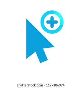 Click vector icon, cursor symbol with add sign. Cursor arrow icon and new, plus, positive symbol. Vector illustration