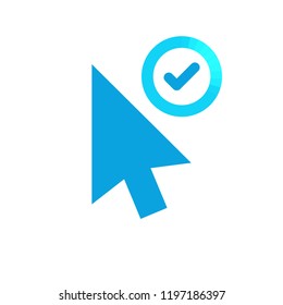 Click vector icon, cursor symbol with check sign. Cursor arrow icon and approved, confirm, done, tick, completed symbol. Vector illustration