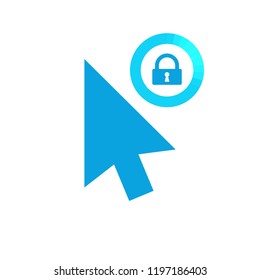 Click vector icon, cursor symbol with padlock sign. Cursor arrow icon and security, protection, privacy symbol. Vector illustration