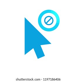 Click vector icon, cursor symbol with not allowed sign. Cursor arrow icon and block, forbidden, prohibit symbol. Vector illustration