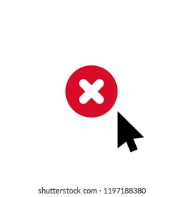 Click vector icon, cursor symbol with cancel sign. Cursor arrow icon and close, delete, remove symbol. Vector illustration