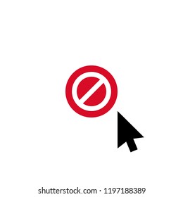 Click vector icon, cursor symbol with not allowed sign. Cursor arrow icon and block, forbidden, prohibit symbol. Vector illustration