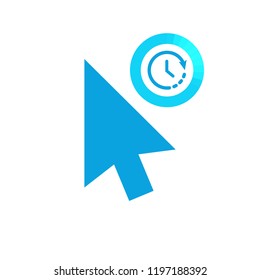 Click vector icon, cursor symbol with time sign. Cursor arrow icon and countdown, deadline, schedule, planning symbol. Vector illustration