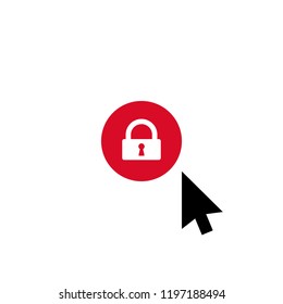 Click vector icon, cursor symbol with padlock sign. Cursor arrow icon and security, protection, privacy symbol. Vector illustration