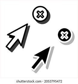 Click vector icon, cursor symbol with cancel or close sign. Cursor arrow icon and close, delete, remove symbol. Vector illustration