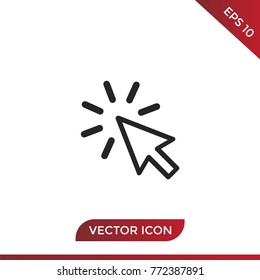 Click vector icon, cursor symbol. Press pictogram, flat vector sign isolated on white background. Simple vector illustration for graphic and web design.