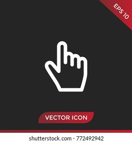 Click vector icon isolated on black background. Hand click sign for website and mobile design.