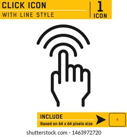 Click vector icon with line style isolated on white background. Choose, touch, select, button, vector icon with line style. Easy to change size. Icon neatly designed on pixel perfect 64X64 size grid