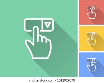 Click vector icon with long shadow. Illustration isolated for graphic and web design.