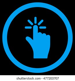 Click vector rounded icon. Image style is a flat icon symbol inside a circle, blue color, black background.