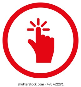Click vector rounded icon. Image style is a flat icon symbol inside a circle, red color, white background.
