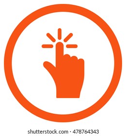 Click vector rounded icon. Image style is a flat icon symbol inside a circle, orange color, white background.