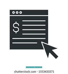 Click web page with dollar sign icon vector illustration logo template for many purpose. Isolated on white background.