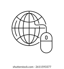 Click to Website Icon, Minimalist Line Art Mouse Click, Globe, Cursor Symbol for Internet Access