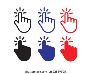 Iconos de mano pulsables en tres colores vibrantes
