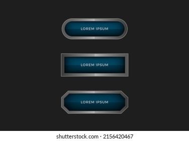 Botones azules de la Marina Plata para diseño de sitio web e interfaz de juego en una placa metálica con fronteras para la experiencia de usuario e interfaz de usuario 