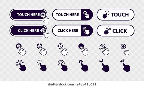 Botones de Web en los que se puede hacer clic con el cursor. Botón de Web de Vector Set Colección para el diseño de llamada a la acción