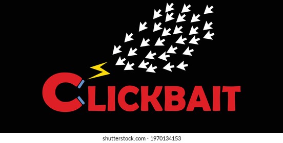 Clickbait concept, A Magnet attracting several clicks and mouse pointers