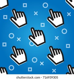 Clickbait. Cursors of the hand press the button. Digital Marketing. Vector flat pattern