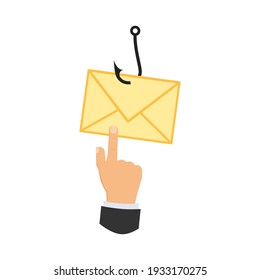 Clickbait. Man about to open a fake message. Vector illustration.