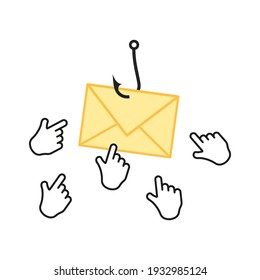 Clickbait. Opening a fake message. Vector illustration.