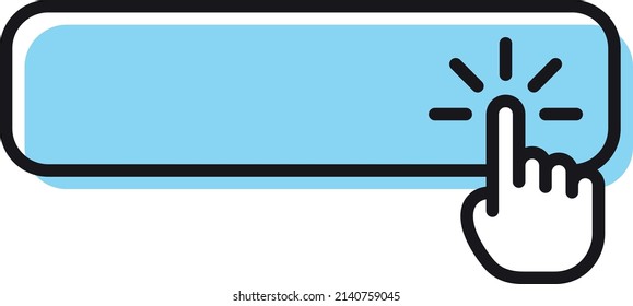 Clicked button with pressing finger cursor. Action interface element