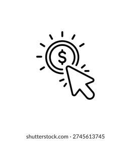 Clicker cursor and dollar coin icon black and white vector clicker cursor and dollar coin symbol for finance professions and online money work
