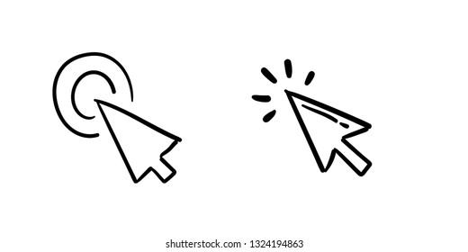 Clicking arrow doodle, hand drawn vector