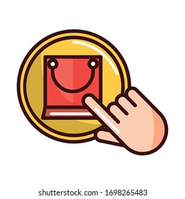 clicking bag button shopping or payment mobile banking vector illustration line and fill icon