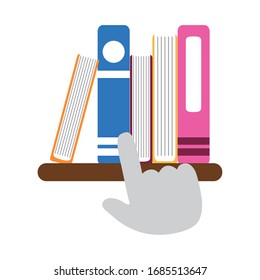 Clicking Books On Shelf Virtual Home Education Vector Illustration Flat Style Icon