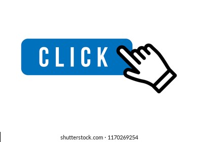 Clicking button with hand pointer icon. Click here. Vector illustration