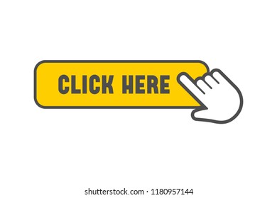 Clicking button with hand pointer icon. Click here. Vector illustration