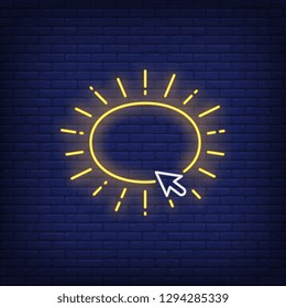 Clicking button neon sign. User interface icons design. Night bright neon sign, colorful billboard, light banner. Vector illustration in neon style.